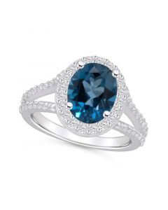 London Blue Topaz (3-5/8 ct. t.w.) and Diamond (3/4 ct. t.w.) Halo Ring in 14K White Gold