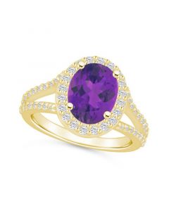 Amethyst (2-1/2 ct. t.w.) and Diamond (3/4 ct. t.w.) Halo Ring in 14K Yellow Gold