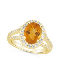 Citrine (2-1/2 ct. t.w.) and Diamond (3/4 ct. t.w.) Halo Ring in 14K Yellow Gold