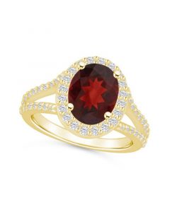 Garnet (3-1/10 ct. t.w.) and Diamond (3/4 ct. t.w.) Halo Ring in 14K Yellow Gold