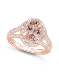 Morganite (2-1/2 ct. t.w.) and Diamond (3/4 ct. t.w.) Halo Ring in 14K Rose Gold