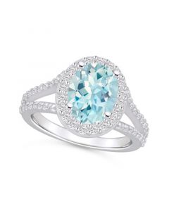 Aquamarine (2-1/2 ct. t.w.) and Diamond (3/4 ct. t.w.) Halo Ring in 14K White Gold