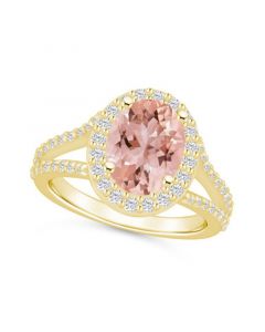 Morganite (2-1/2 ct. t.w.) and Diamond (3/4 ct. t.w.) Halo Ring in 14K Yellow Gold