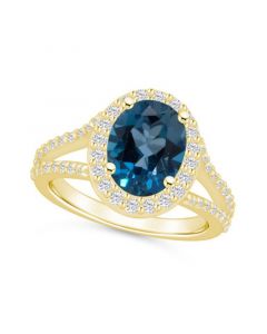 London Blue Topaz (3-5/8 ct. t.w.) and Diamond (3/4 ct. t.w.) Halo Ring in 14K Yellow Gold