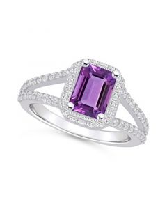 Amethyst (1-5/8 ct. t.w.) and Diamond (1/2 ct. t.w.) Halo Ring in 14K White Gold