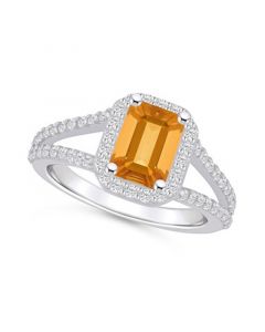 Citrine (1-5/8 ct. t.w.) and Diamond (1/2 ct. t.w.) Halo Ring in 14K White Gold