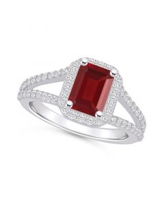 Garnet (2 ct. t.w.) and Diamond (1/2 ct. t.w.) Halo Ring in 14K White Gold