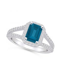 London Blue Topaz (2 ct. t.w.) and Diamond (1/2 ct. t.w.) Halo Ring in 14K White Gold