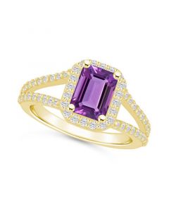 Amethyst (1-5/8 ct. t.w.) and Diamond (1/2 ct. t.w.) Halo Ring in 14K Yellow Gold