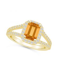 Citrine (1-5/8 ct. t.w.) and Diamond (1/2 ct. t.w.) Halo Ring in 14K Yellow Gold