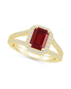 Garnet (2 ct. t.w.) and Diamond (1/2 ct. t.w.) Halo Ring in 14K Yellow Gold