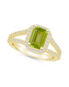 Peridot (1-3/4 ct. t.w.) and Diamond (1/2 ct. t.w.) Halo Ring in 14K Yellow Gold