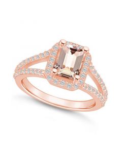 Morganite (1-3/8 ct. t.w.) and Diamond (1/2 ct. t.w.) Halo Ring in 14K Rose Gold