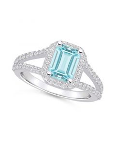 Aquamarine (1-3/8 ct. t.w.) and Diamond (1/2 ct. t.w.) Halo Ring in 14K White Gold