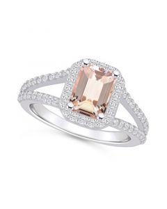 Morganite (1-3/8 ct. t.w.) and Diamond (1/2 ct. t.w.) Halo Ring in 14K White Gold