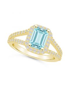 Aquamarine (1-3/8 ct. t.w.) and Diamond (1/2 ct. t.w.) Halo Ring in 14K Yellow Gold