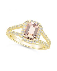 Morganite (1-3/8 ct. t.w.) and Diamond (1/2 ct. t.w.) Halo Ring in 14K Yellow Gold