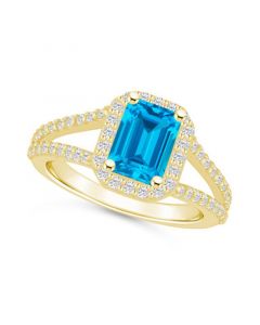 Blue Topaz (2 ct. t.w.) and Diamond (1/2 ct. t.w.) Halo Ring in 14K Yellow Gold