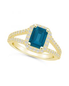 London Blue Topaz (2 ct. t.w.) and Diamond (1/2 ct. t.w.) Halo Ring in 14K Yellow Gold