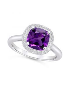 Amethyst (2 ct. t.w.) and Diamond (1/4 ct. t.w.) Halo Ring in 14K White Gold