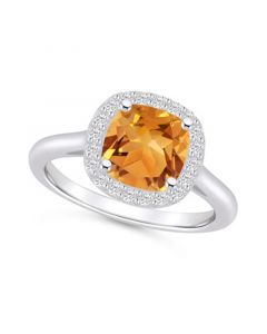 Citrine (2 ct. t.w.) and Diamond (1/4 ct. t.w.) Halo Ring in 14K White Gold