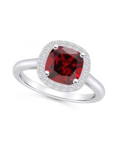 Garnet (2-3/4 ct. t.w.) and Diamond (1/4 ct. t.w.) Halo Ring in 14K White Gold