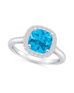 Blue Topaz (2-3/4 ct. t.w.) and Diamond (1/4 ct. t.w.) Halo Ring in 14K White Gold