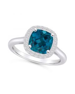 London Blue Topaz (2-3/4 ct. t.w.) and Diamond (1/4 ct. t.w.) Halo Ring in 14K White Gold