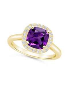 Amethyst (2 ct. t.w.) and Diamond (1/4 ct. t.w.) Halo Ring in 14K Yellow Gold