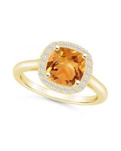 Citrine (2 ct. t.w.) and Diamond (1/4 ct. t.w.) Halo Ring in 14K Yellow Gold