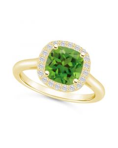 Peridot (2-3/8 ct. t.w.) and Diamond (1/4 ct. t.w.) Halo Ring in 14K Yellow Gold