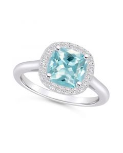 Aquamarine (2 ct. t.w.) and Diamond (1/4 ct. t.w.) Halo Ring in 14K White Gold