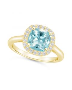 Aquamarine (2 ct. t.w.) and Diamond (1/4 ct. t.w.) Halo Ring in 14K Yellow Gold