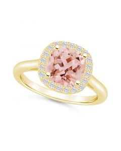 Morganite (2 ct. t.w.) and Diamond (1/4 ct. t.w.) Halo Ring in 14K Yellow Gold