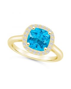 Blue Topaz (2-3/4 ct. t.w.) and Diamond (1/4 ct. t.w.) Halo Ring in 14K Yellow Gold