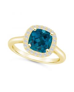 London Blue Topaz (2-3/4 ct. t.w.) and Diamond (1/4 ct. t.w.) Halo Ring in 14K Yellow Gold