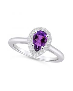 Amethyst (7/8 ct. t.w.) and Diamond (1/5 ct. t.w.) Halo Ring in 14K White Gold