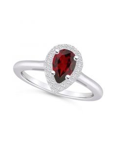 Garnet (1-1/10 ct. t.w.) and Diamond (1/5 ct. t.w.) Halo Ring in 14K White Gold