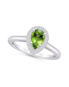 Peridot (1 ct. t.w.) and Diamond (1/5 ct. t.w.) Halo Ring in 14K White Gold