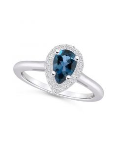 London Blue Topaz (1 ct. t.w.) and Diamond (1/5 ct. t.w.) Halo Ring in 14K White Gold