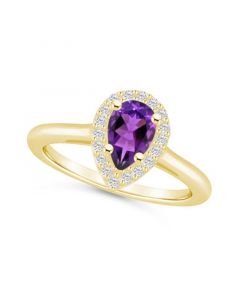 Amethyst (7/8 ct. t.w.) and Diamond (1/5 ct. t.w.) Halo Ring in 14K Yellow Gold