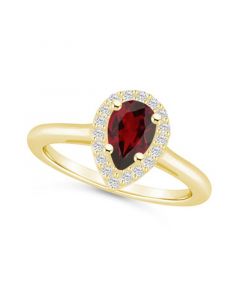 Garnet (1-1/10 ct. t.w.) and Diamond (1/5 ct. t.w.) Halo Ring in 14K Yellow Gold