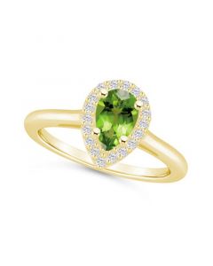 Peridot (1 ct. t.w.) and Diamond (1/5 ct. t.w.) Halo Ring in 14K Yellow Gold