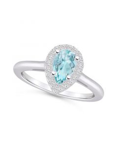 Aquamarine (3/4 ct. t.w.) and Diamond (1/5 ct. t.w.) Halo Ring in 14K White Gold