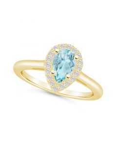 Aquamarine (3/4 ct. t.w.) and Diamond (1/5 ct. t.w.) Halo Ring in 14K Yellow Gold