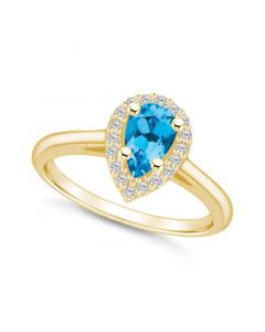 Blue Topaz (1 ct. t.w.) and Diamond (1/5 ct. t.w.) Halo Ring in 14K Yellow Gold