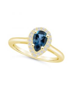 London Blue Topaz (1 ct. t.w.) and Diamond (1/5 ct. t.w.) Halo Ring in 14K Yellow Gold