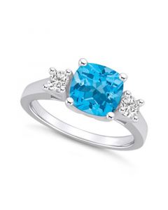 Blue Topaz (2-3/4 ct. t.w.) and Diamond (1/3 ct. t.w.) Ring in 14K White Gold