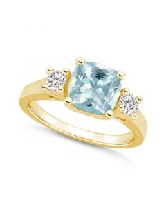 Aquamarine (2 ct. t.w.) and Diamond (1/3 ct. t.w.) Ring in 14K Yellow Gold