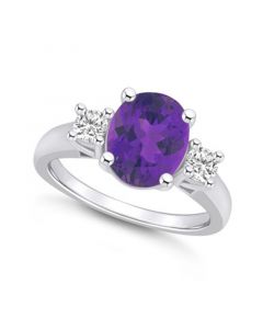 Amethyst and Diamond Ring (2-1/2 ct.t.w and 1/3 ct.t.w) 14K White Gold